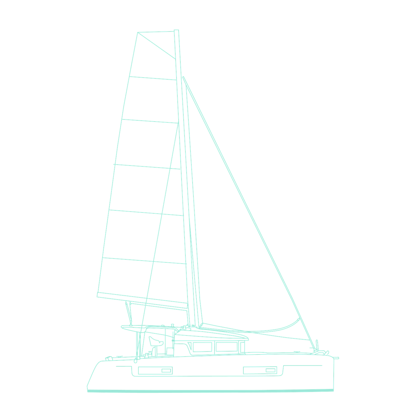 Line drawing of Laurelli, a Lagoon 40 catamaran, under sail