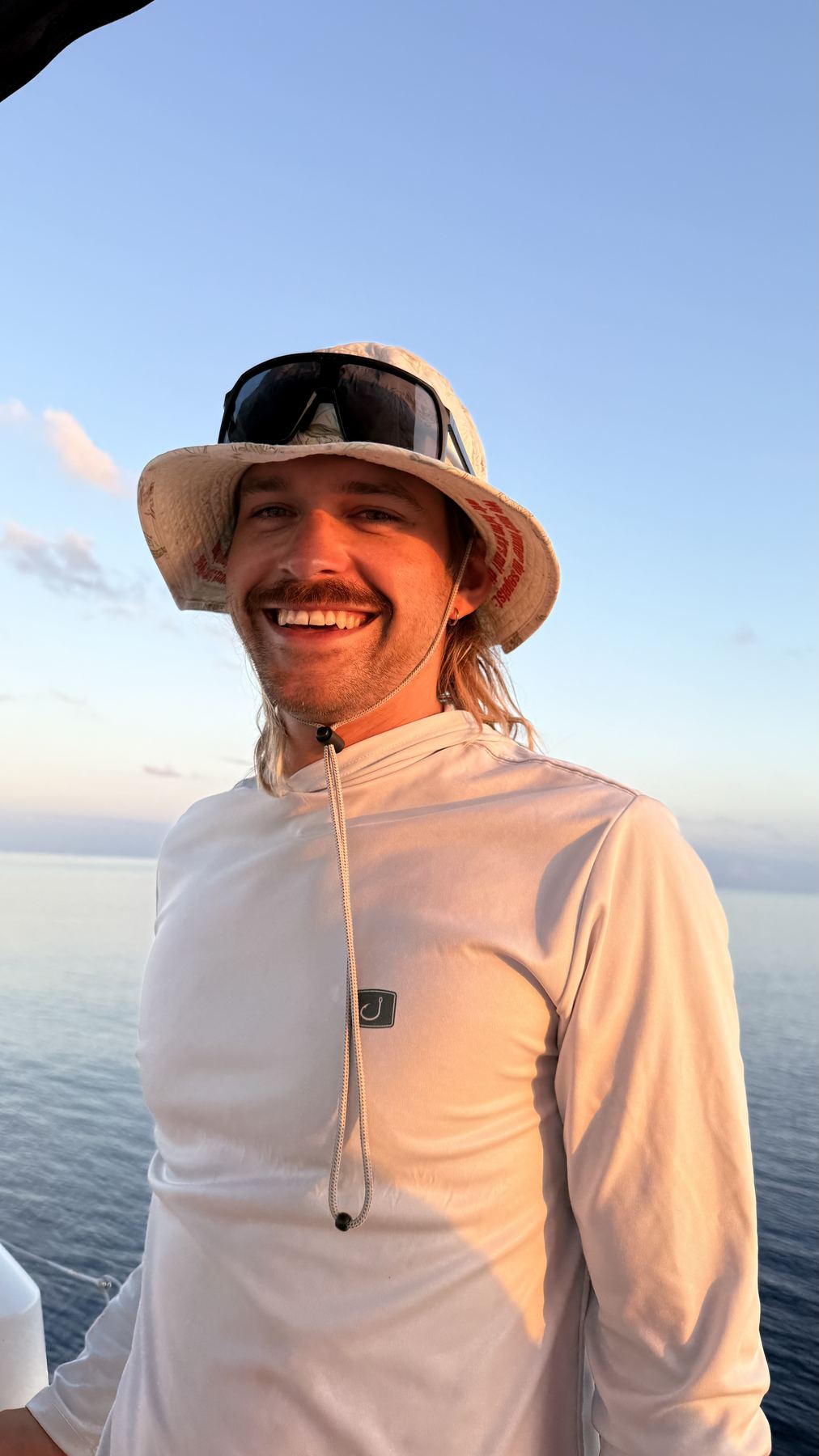 Felix on deck at sunset