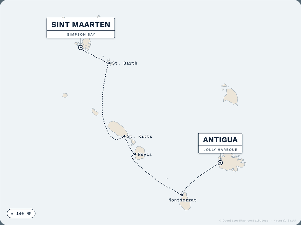 Route map: Antigua → Sint Maarten