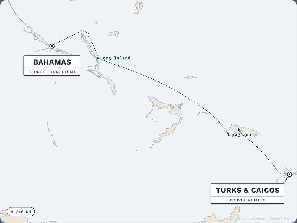 Route map: Bahamas → Turks & Caicos