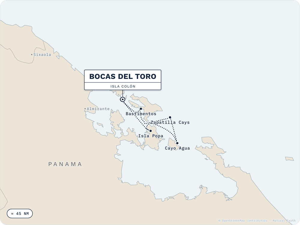 Route map: Bocas del Toro, Panama