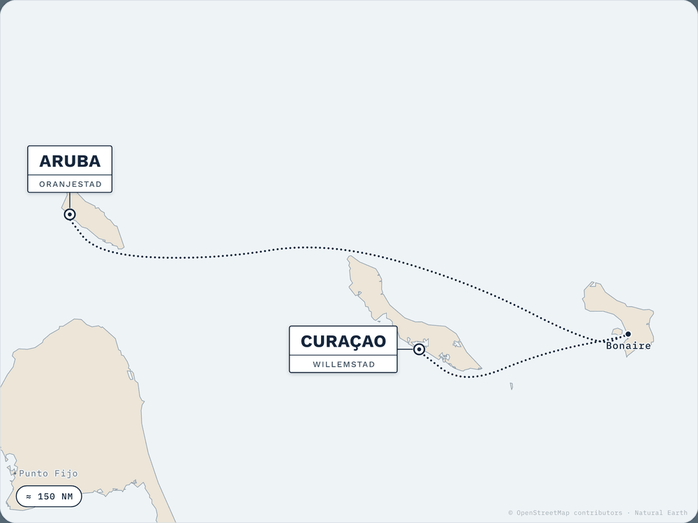 Route map: Curaçao → Aruba