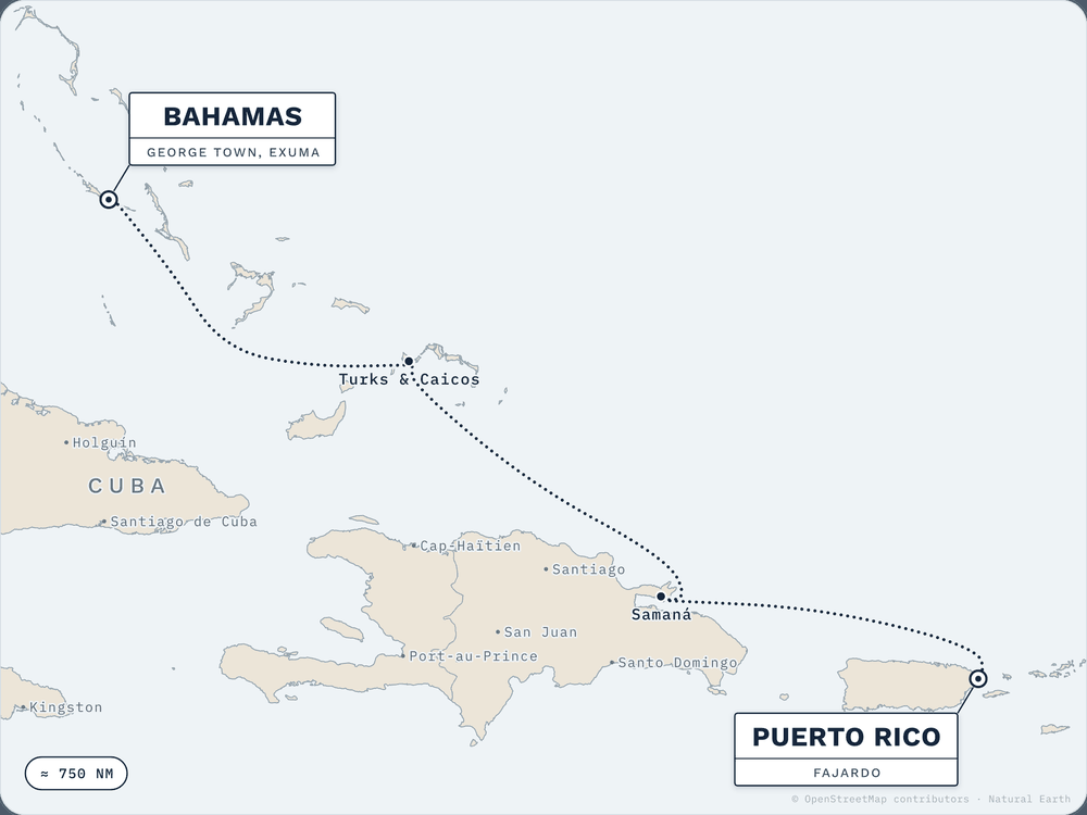 Route map: Puerto Rico → Bahamas