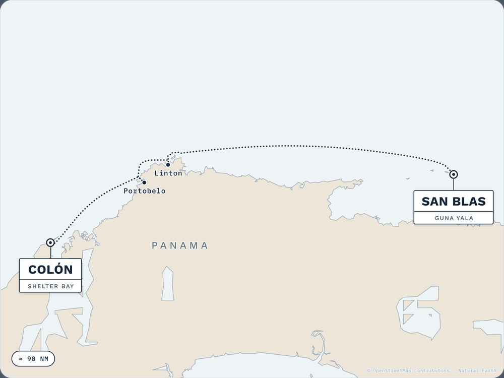 Route map: San Blas → Colón, Panama