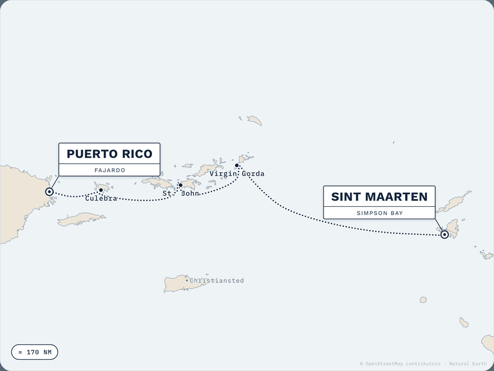 Route map: Sint Maarten → Puerto Rico